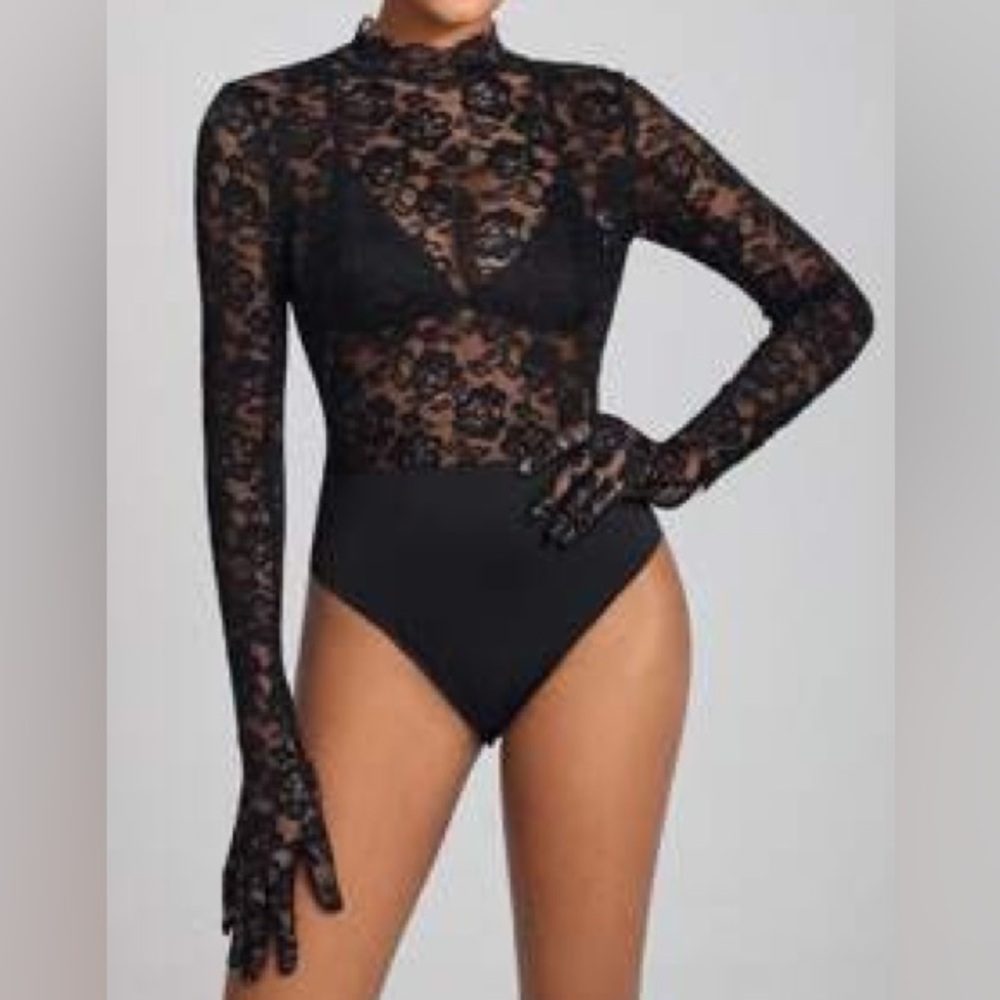SHEIN Elegant Black Lace Bodysuit